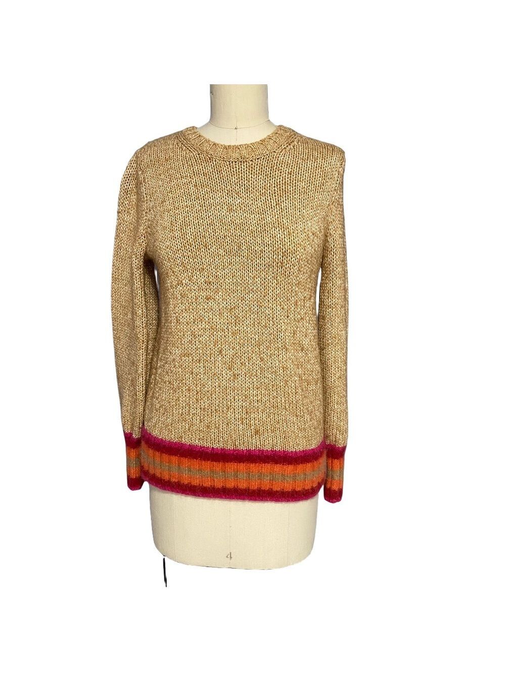 Gap Brown Knit Sweater with Multicolored Ribbed Hem small